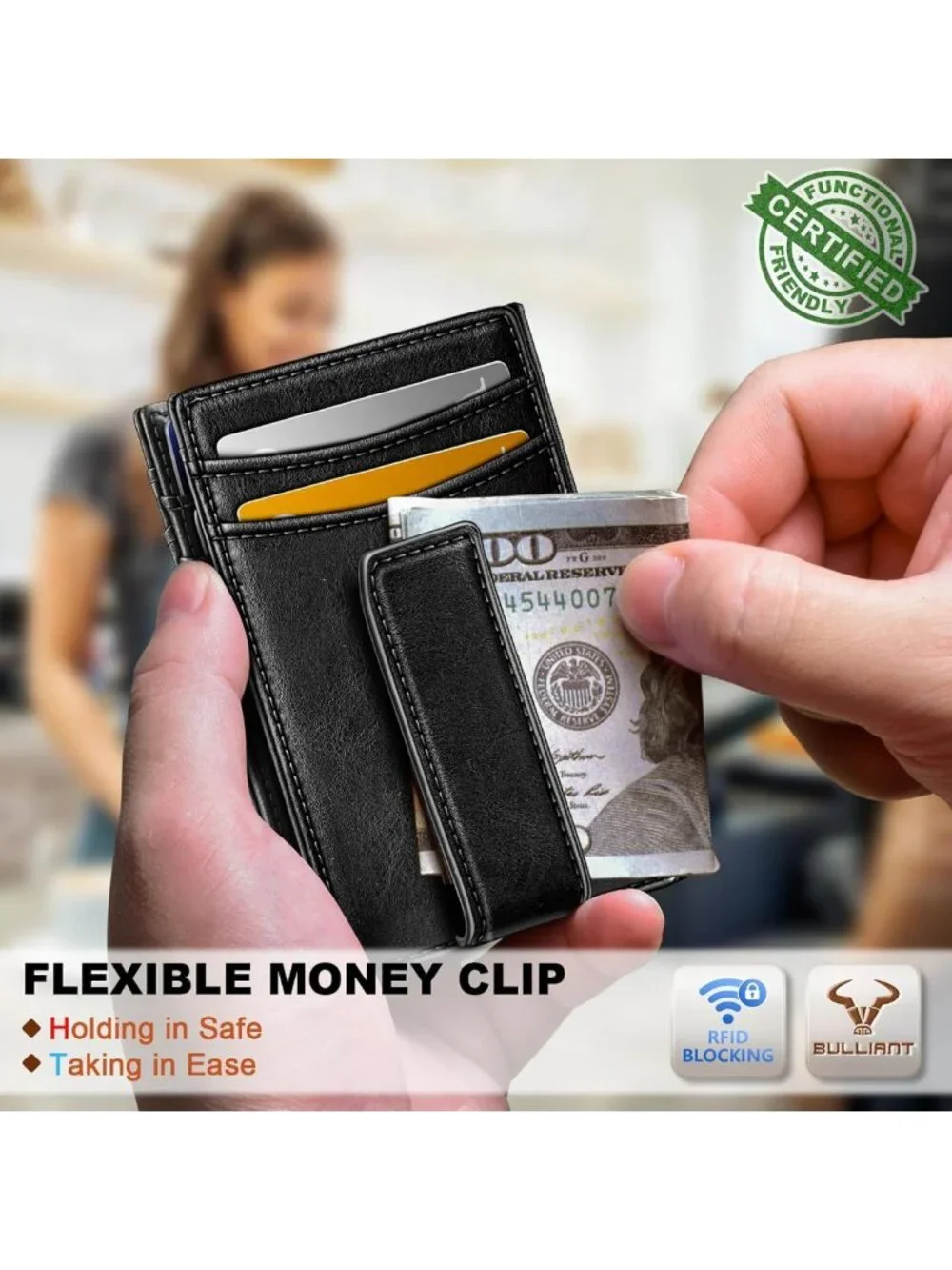 Slim Magnetic Leather Wallet with Money Clip for Men - Holds 12 Cards, Stylish